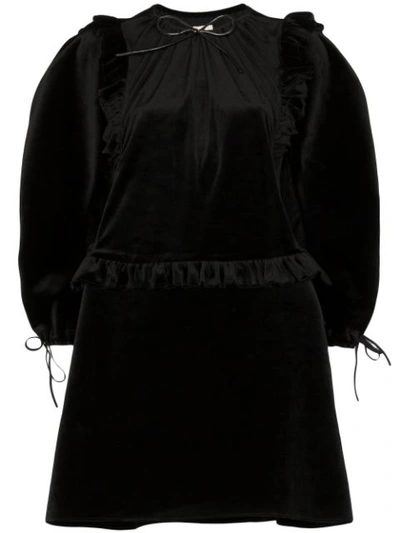 Shushu-tong Shushu/tong Pouf Sleeve Velvet Mini Dress In Black