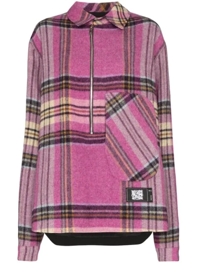 We11 Done We11done Check Half-zip Wool Shirt In Pink