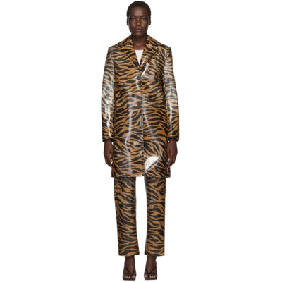 Kwaidan Editions Tiger-print Vinyl Coat In Caramel/bla