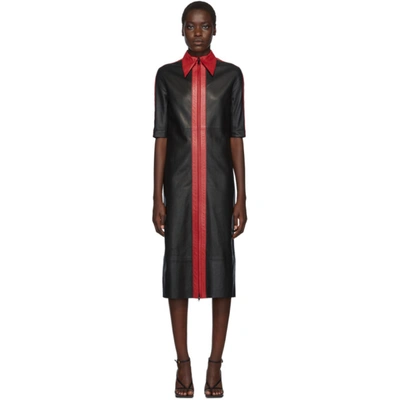 Kwaidan Editions Black & Red Leather Short Sleeve Dress In Black / Red