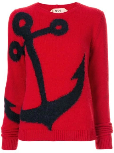 N°21 Jacquard Anchor Sweater In Red