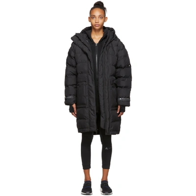 Adidas By Stella Mccartney Long Padded Active Jacket With Hood In Black