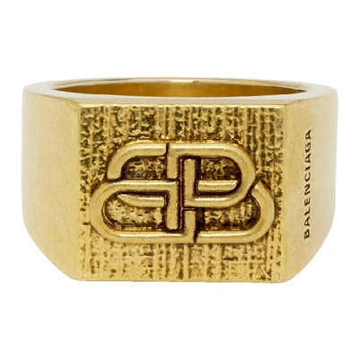 Balenciaga Gold Bb Textured Ring