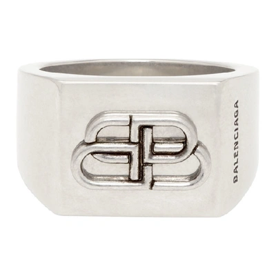 Balenciaga Silver Bb Logo Ring In 0911 Atqsil