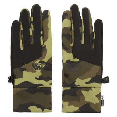The North Face Green Camo Etip Gloves In Fq9 Camo