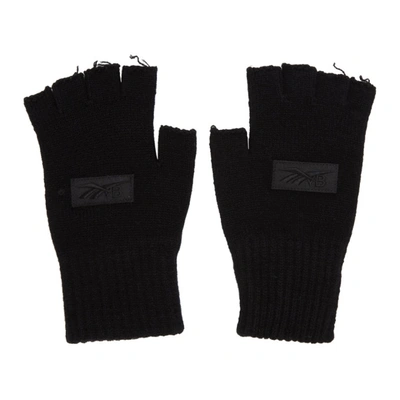 Victoria Beckham Reebok By  Black Wool Logo Fingerless Gloves