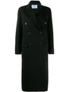 Prada Studded-collar Cashgora Knee-length Coat In Black