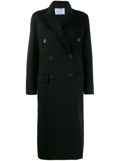 Prada Studded-collar Cashgora Knee-length Coat In Black