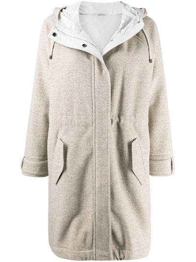 Brunello Cucinelli Wool-cashmere Hooded Coat In Neutrals
