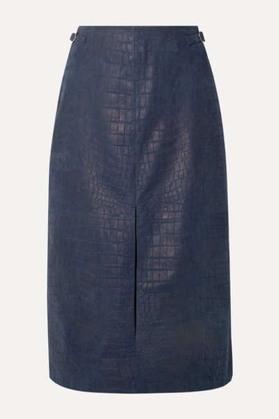 Gabriela Hearst Morelos Crocodile-embossed Leather Midi Skirt In Storm Blue