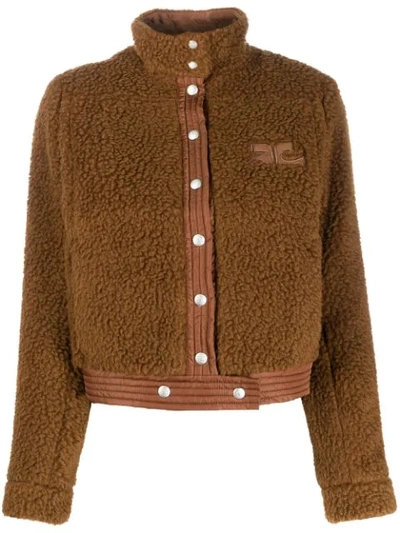 Courrèges Cropped Shearling Jacket In Brown