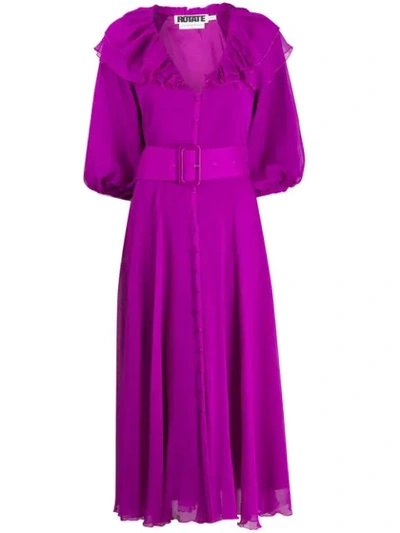 Rotate Birger Christensen Ruffled Belted Midi Dress In Purple