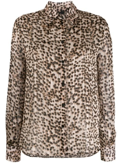 Pinko Leopard Print Plissé Shirt In Brown