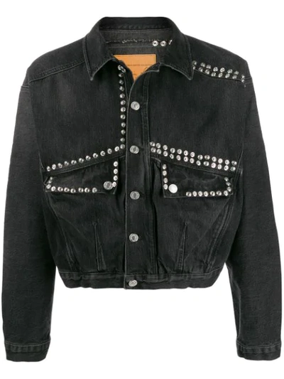 Martine Rose Stud-embellished Cropped Denim Jacket In Black