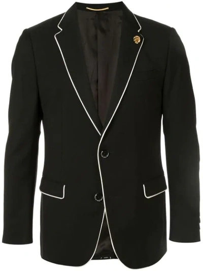 Education From Young Machines Single-breasted Trimmed Blazer In Black