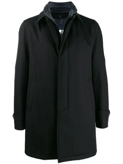 Herno Single Breasted Layered Coat In Black