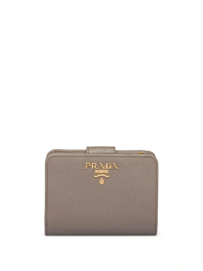 Prada Saffiano Logo-plaque Wallet In Grey