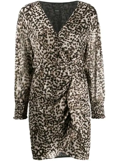 Pinko Leopard Print Plissé Dress In Brown