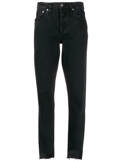 Agolde Raw Hem Cropped Jeans In Black