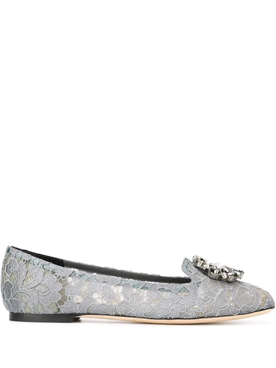 Dolce & Gabbana Slipper In Taormina Lace With Crystals In Grey