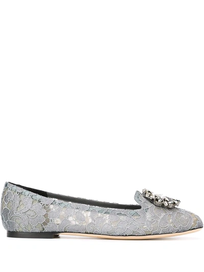 Dolce & Gabbana Slipper In Taormina Lace With Crystals In Grigio Scuro