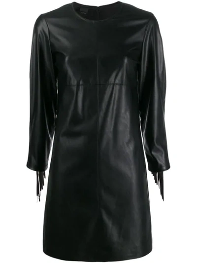 Pinko Fringed Faux-leather Dress In Black
