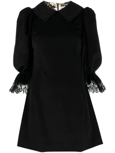 Dolce & Gabbana Puff-sleeved Short Velvet Dress In Black