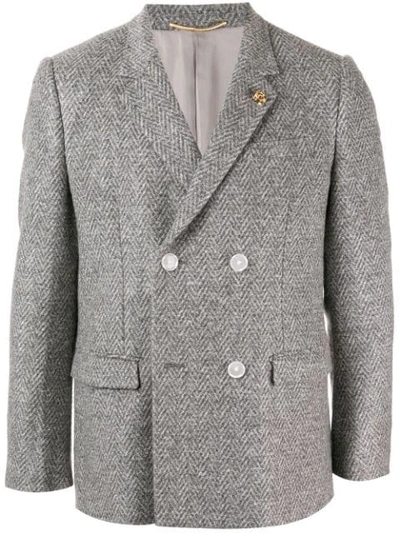 Education From Young Machines Double-breasted Chevron Blazer In Grey