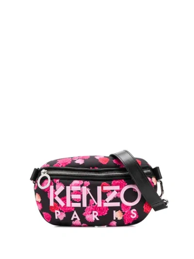 Kenzo Floral Print Logo Detail Belt Bag In Black