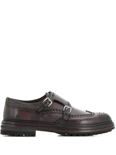 Santoni Chunky Monk Shoes In Brown