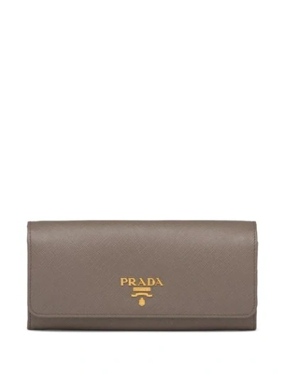 Prada Saffiano Long Wallet In Grey