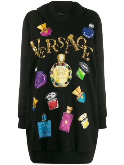 Versace Graphic Print Embellished Hoodie In Black