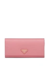 Prada Enamelled Logo Wallet In Pink