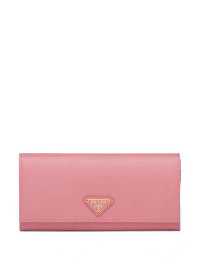 Prada Enamelled Logo Wallet In Pink