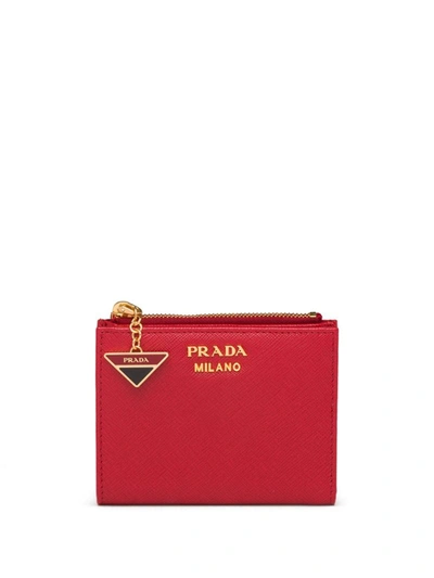 Prada Saffiano Leather Wallet In Red