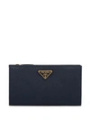 Prada Saffiano Logo Plaque Wallet In Blue