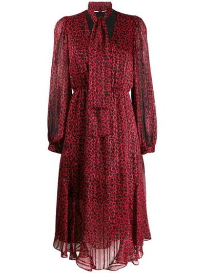 Pinko Leopard Print Plissé Dress In Red