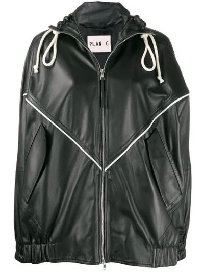 Plan C Hooded Contrasting-stripe Jacket In Black