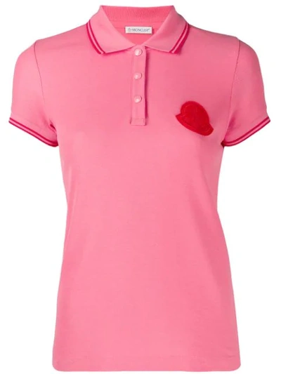 Moncler Logo Plaque Polo Top In Pink