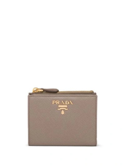 Prada Logo Plaque Wallet In Grey