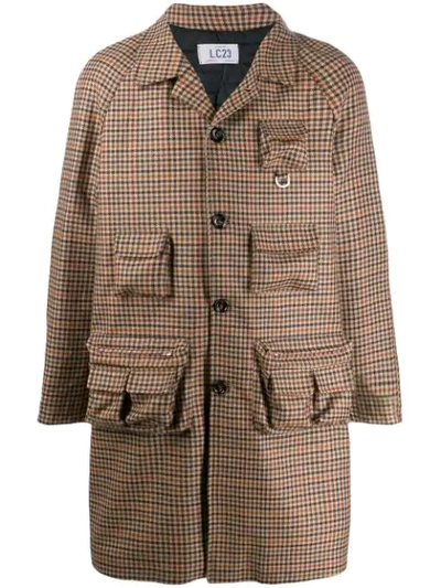 Lc23 Houndstooth Check Midi Coat In Brown