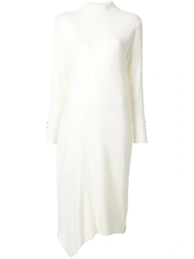 Loveless Ribbed Detail Asymmetric Dress In White