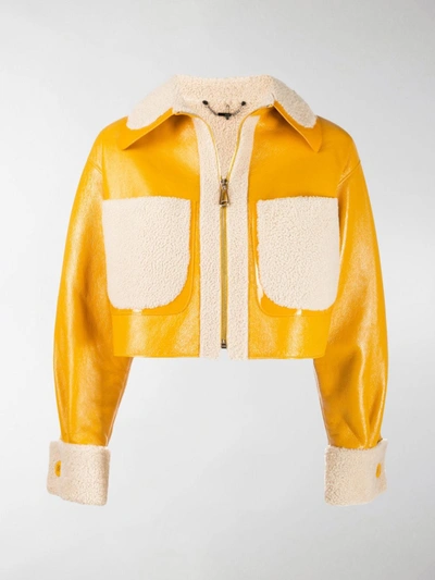 Fendi Contrast-pocket Shearling Jacket In Yellow