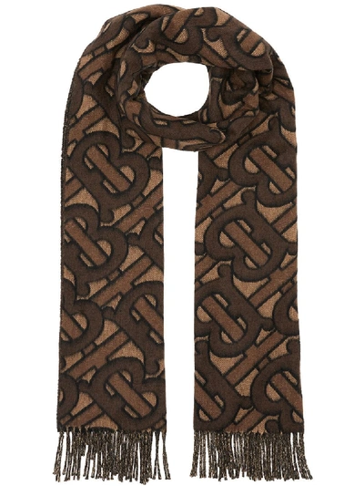 Burberry Tb Monogram Jacquard Scarf In Brown Cashmere