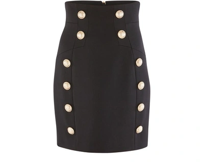 Balmain Short Woollen Skirt In 0pa Noir