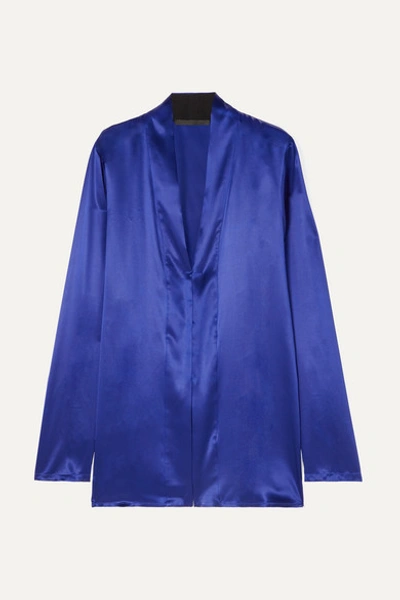 Haider Ackermann Shawl Collar Silk-satin Blouse In Blue