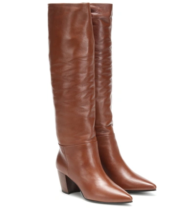 Prada Leather Knee-high Boots In Brown
