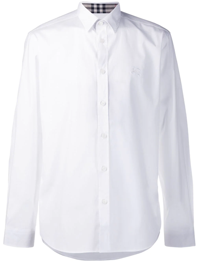 Burberry Sherwood Monogram Motif Slim Fit Stretch Poplin Button-up Shirt In White
