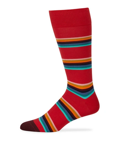 Paul Smith Men's Lion Stripe Knit Socks In Red