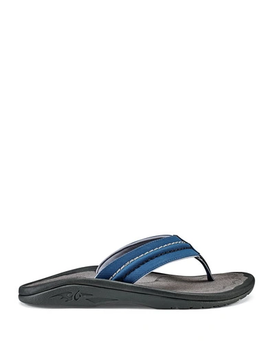 Olukai Men's Hokua Faux-leather Flip-flop Sandals In Blue/charcoal